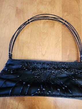 Black Beaded Evening Handbag - Unbranded